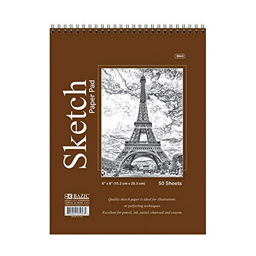 BAZIC 50 Sheets 6 X 8 Top Bound Spiral Premium Sketch Pad White Blank Sketchbook Drawing Pads Sketching Paper Coloring Book Artist Beginner Kids 1Pack