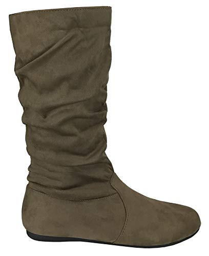Wells Collection Womens Boots Soft Slouchy Flat to Low Heel Under Knee High Taupe 75