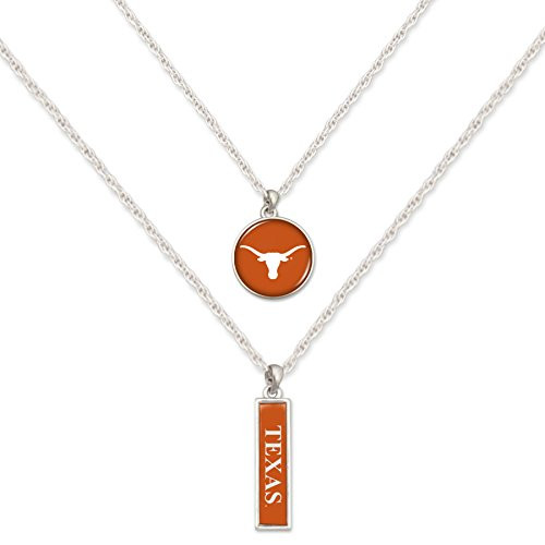 from The Heart Texas Longhorns Silver Tone Double Charm Necklace with Round Logo and Nameplate Charms