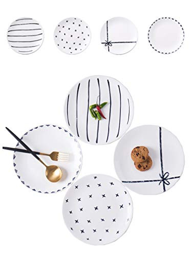 4Piece 8 Round Dinner Plate Set Appetizer Ceramic Dishes Microwave Oven and Dishwasher Safe Wedding Party Plate for Steak Salad Pasta Pizza 4 Piece Assorted 8