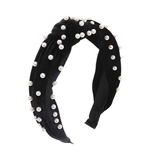 Pearl Knotted Headbands For Women  Wide Turban Headband Vintage Hairband With Faux Pearl Elastic Hair Hoops Fashion Hair Accessories Turban Headband Knotted Headbands For Women And GirlsBlack1 Pack
