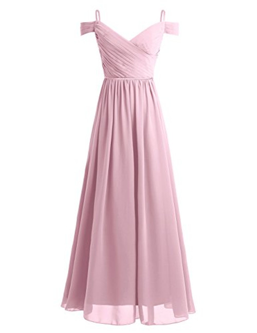 YiZYiF Womens Off The Shoulder Chiffon Bridesmaid Dress Formal Prom Long Evening Gowns Dusty Rose 12