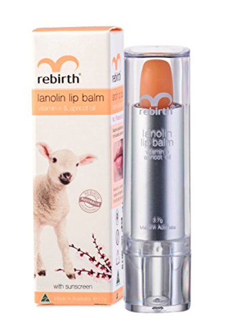 Rebirth Lanolin Lip Balm with Vitamin E Apricot Oil with Sunscreen Product of Australia Rebirth Lanolin Lip Balm with Vitamin E Apricot Oil with Sunscreen Product of Australia