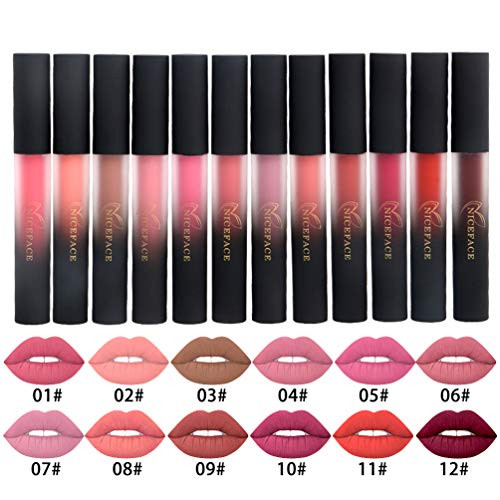 Matte Lipstick Set NICEFACE 12 Colors Waterproof Long Lasting Lip Gloss NonStick Cup Liquid Lipstick Set 4ANGELS