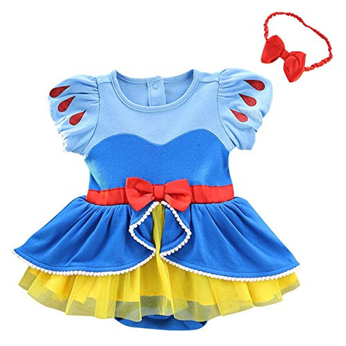 IZKIZF Baby Girls Snow White Birthday Princess Halloween Costume Bodysuit Romper Tutu Dress with Headband 912M