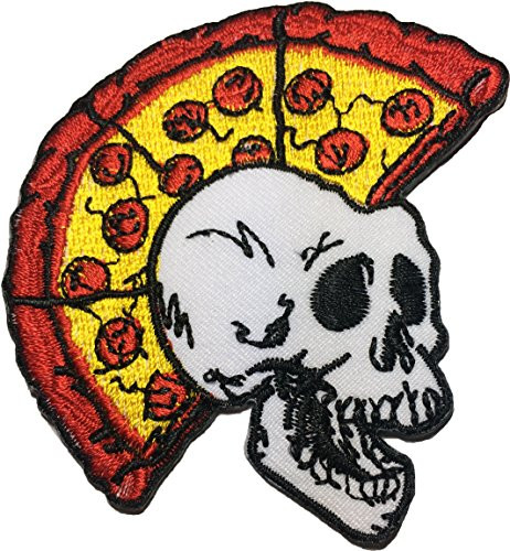 Papapatch Skeleton Skull Pizza Head Punk Ride Motorcycle Chopper Jacket Vest Costume DIY Sew Iron on Embroidered Applique Badge Sign Patch IRONSKULLPIZZAPUNK