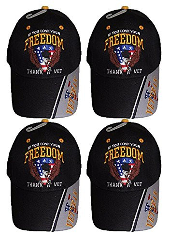 If You Love Your Freedom Thank A Vet Veteran Black Embroidered Ball Cap Hat 4 Hats