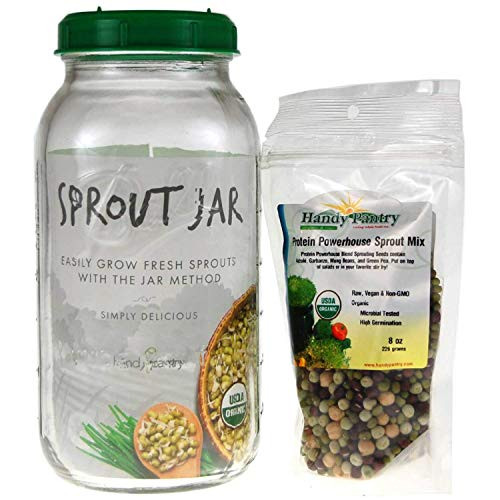 Handy Pantry Complete Sprouting Jar Lid Kit With Seeds  Includes Wide Mouth Half Gallon Mason Jar BPA Free Sprouting Strainer Lid And Organic Sprouting Seeds