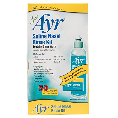 Ayr Saline Nasal Rinse Kit Soothing Sinus Wash 50 Count Saline Nasal Rinse Mixture Packets Plus Applicator Bottle
