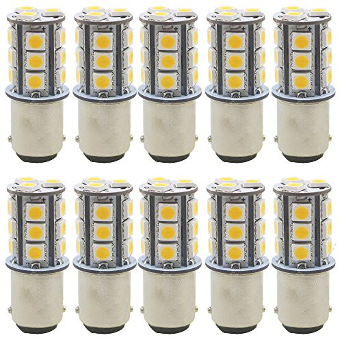 JAVR Pack of 10 - Warm White 3000K 1142 BA15D 1076 1176 LED Bulbs 5050 18-SMD Replacement Lamps for 12V Interior RV Camper Trailer Lighting Boat Yard Light Brake Tail Bulbs