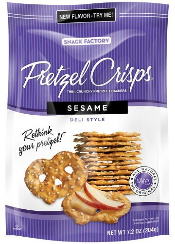 Snack Factory Pretzel Crisps Sesame Deli Style 72oz Pouch Pack of 4