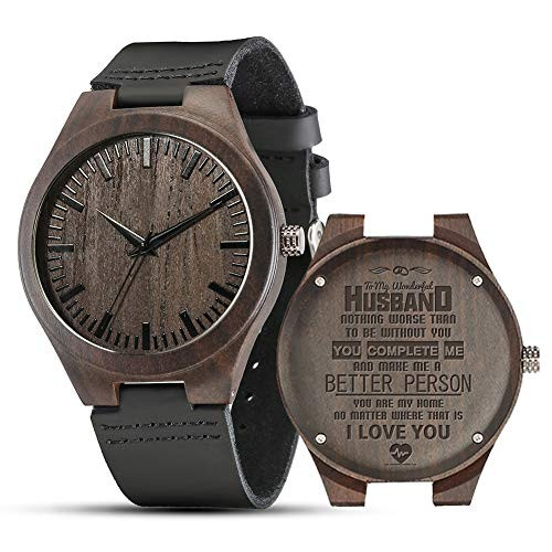 Engraved Wooden Watches Personalized Engraved Wood Watch Japanese Movement Battery Anniversary Birthday Graduation Watches for Mens Husband Love Dad Mom Son Friend for Husband