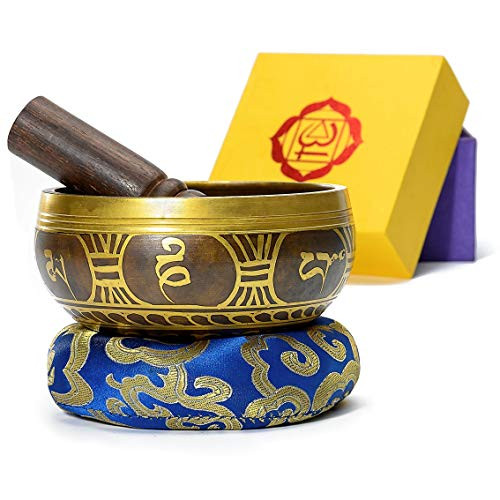 Tibetan Singing Bowls Set Meditation Sound Bowl Handcrafted In Nepal 45Inch With Dual Surface Mallet and Silk Cushion for Yoga Healing and Mindfulness