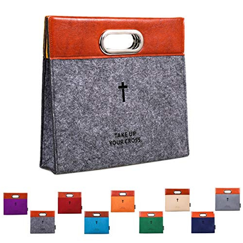 AGAPASS Bible Carrying Case Handbag Felt Bible Cover for Women Men Bible Tote Carrying bag Zipper Bible briefcase Leather Tote Church Study bag Case Medium Dary Gray