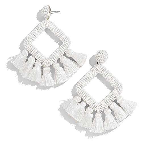 Tassel Earrings Beaded Statement Earrings Square Bohemian Handmade Fringe Drop Dangle Earrings for Women Girls Tassel Earrings Beaded Statement Earrings Square Bohemian Handmade Fringe Drop Dangle Earrings for Women Girls