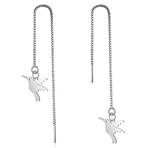 Eiffy Flying Hummingbird Bird Threader Earrings for Women Simple Animal Wing Charm Dangle Earring Friends Gift Jewelry Silver