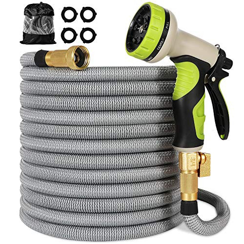 Linquo 25 ft Garden Hose  All New Expandable Water Hose with Dual Latex Core Solid Brass Connectors Fittings Expanding Extra Strength Retractable Fabric  Flexible Hose with Spray Nozzle