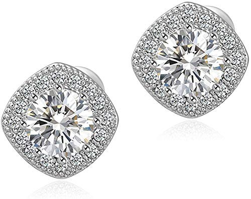 18K White Gold Plated Square Cubic Zirconia Stud Earrings Simulated Diamond Stud Halo Stud Earrings mens earring studs girls earrings