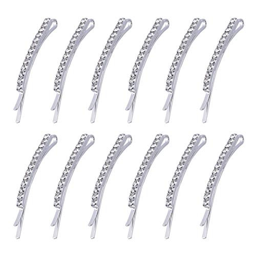 Frcolor Rhinestone Bobby PinsCrystal Metal Hair Clips Silver Diamond Hair Pins for Lady Women Girls12 Pieces