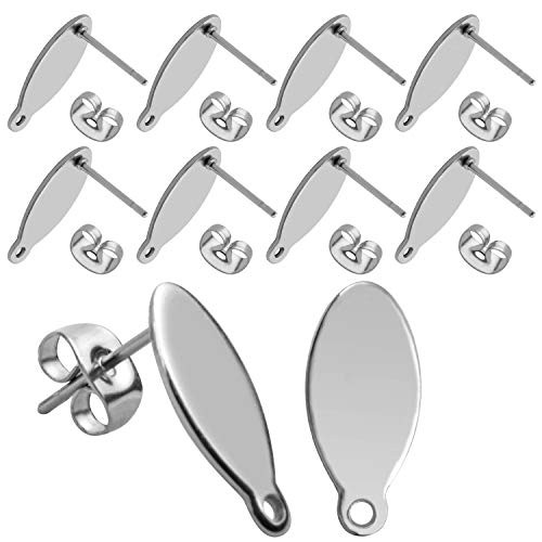 Stud Earring Findings 20pcs Stainless Steel Oval Earring Studs Blank Earring Post with Loop and 20pcs Butterfly Earring Backs for Earring Making
