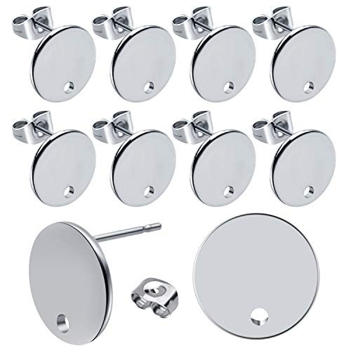 12mm Stud Earring Findings 20pcs Stainless Steel Round Earring Studs Blank Earring Post with Loop and 20pcs Butterfly Earring Backs for Earring Making
