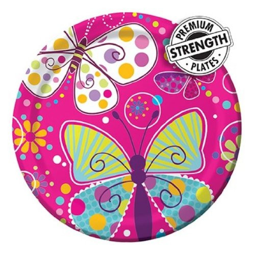 8Count Round Paper Dinner Plates Butterfly Sparkle
