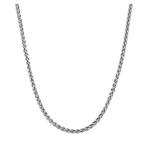 AmyRT 3mm Stainless Steel Wheat Chain Spiga Chain Braided Necklace Silver for Men Women 20