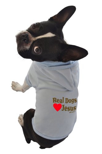 Ruff Ruff and Meow Dog Hoodie Real Dogs Love Jesus Blue ExtraLarge
