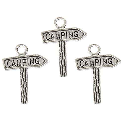100pcs Antique Silver Plated Camping Signpost Charms Pendant Bracelets Necklace Jewelry Findings Jewelry Making Craft DIY 20mmx14mma1193
