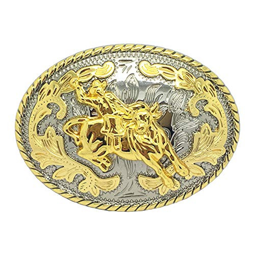 Western Cowboy Bull Belt Buckle Gold Tone Oval Rodeo Bullfighting Belt Buckles for Men Women