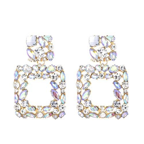 WPY Sparkly Clear Jewel Rhinestone Gem Square Drop Dangle Statement Earrings Women Girls Fashion Jewelry