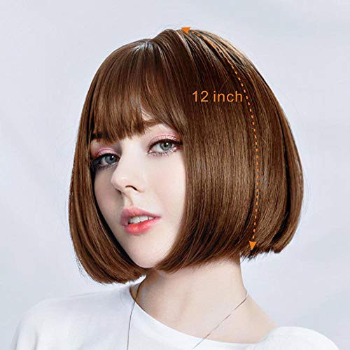 DASANI Short Bob Hair Wigs for Women Brown Wigs with Bangs Straight Synthetic Wig Natural As Real Hair 12 02brown