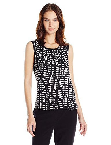 Anne Klein Womens Pleat Front Woven Blouse BlackWhite Combo 10
