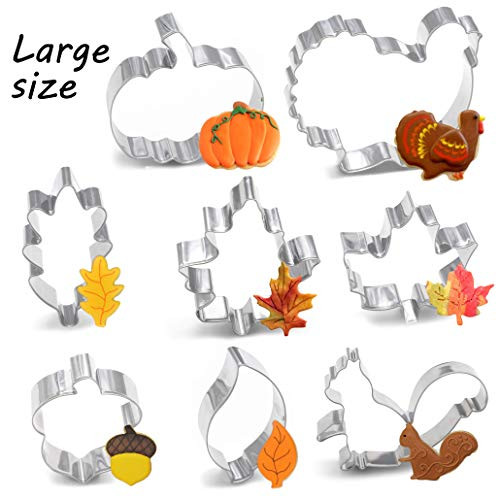 8PCS Large Fall Thanksgiving Cookie Cutter Set Turkey Pumpkin MapleOakTeardrop Leaf Squirrel and Acorn 8PCS Large Fall Thanksgiving Cookie Cutter Set Turkey Pumpkin MapleOakTeardrop Leaf Squirrel and Acorn