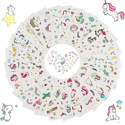 25 Sheet Unicorn Temporary Tattoos Set Waterproof Removable Rainbow Unicorn Tattoos Sticker for Kids Girls Boys Birthday Party Unicorn Party Favors Decorations