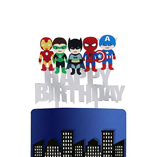 LILIPARTY Acrylic Superhero Happy Birthday Cake Topper Comic Superhero Theme Cake Topper for Boys Birthday Party Decoration Superhero Figures Cake Decor