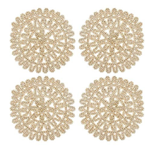 Esmlfe 4 Pack 15 Natural Corn Husk Woven Placemat Large Round Braided Tablemat Heat Resistant NonSlip Weave Placemats Handmade for Table Coasters Pots Pans  Teapots in Kitchen