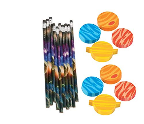 Nikki's Knick Knacks 48 Piece Outer Space Stationary Set- Pencils and Erasers