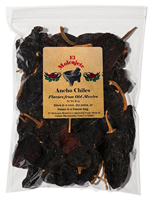 Dried Ancho Chiles Peppers El Molcajete Brand 8 oz ? Mexican Recipes Chilis Tamales Salsa Chili Meats Soups Mole Stews  BBQ