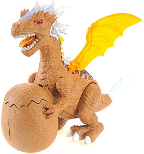 PowerTRC Walking and Roaring Realistic Dinosaur Toy with Moving Wings Sounds and Lights Brown