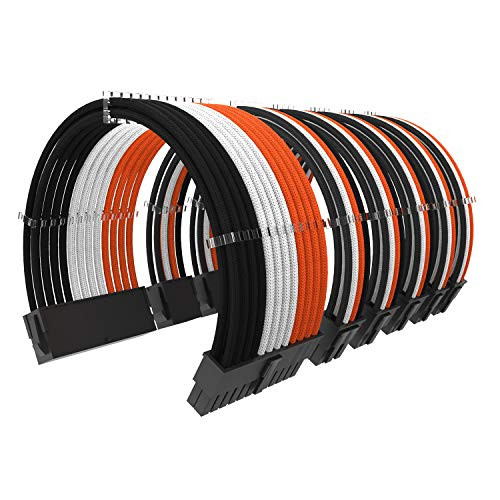 ATX Sleeved Cable Extension Kit for Power Supply Cable Kit PSU Connectors Colorful PC Cable Kit with Cable Combs 24pin 8pin 6pin for ATX Power Supply WhiteBlackOrange