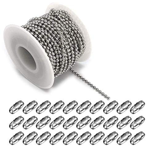 Owlbbabies 49 Feet Stainless Steel Ball Bead Chain with 30 Pieces Matching Connectors Clasps 24mm Pull Chain Extension Beaded Chain Ball Chain Necklace for Jewelry Making