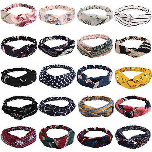 Knotted Headbands Exacoo 20 Pcs Boho Headbands Floral Bandeau Headbands Elastic Bandanas Hair Bands Criss Cross Hair Wrap Hair Accessories for Women