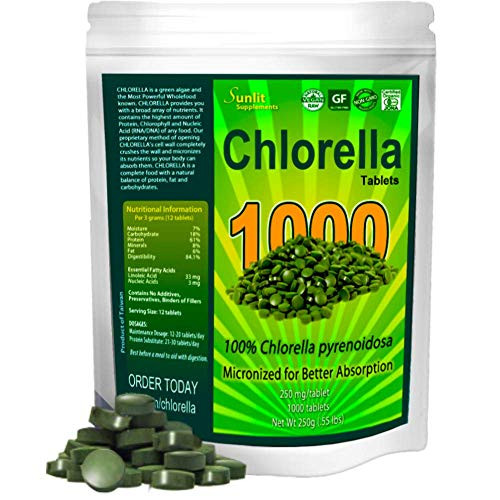 Chlorella Tablets MegaPack 1000 Tablets Cracked Cell Organic Raw NonGMO 100 Pure Chlorella Pyrensoidosa Green Superfood High Protein Chlorophyll  Nucleic acids No preservatives or fillers