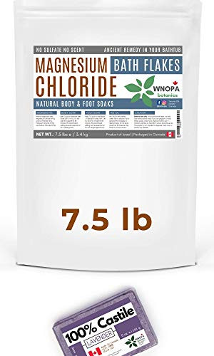 WNOPA Magnesium Salt Bath Flakes 75 lb  Pure Magnesium Chloride Easier Than Epsom Salts for Soaking  Extracted from The Dead Sea  Packaged in Canada  Bonus Lavender Castile Soap Made in Canada