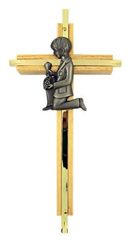 singer star case First Communion Oak Wood and Brass Wall Cross with Fine Pewter Boy Casting 7 Inch