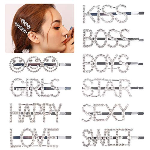 10PCS Sparkly Letter Hair Clip Word Barrettes Pins Crystal Bobby Pins Bling Handmade Luxury Rhinestones Hair Jewellery Headwear Accessories Gold for Women Girls 10PCS Sparkly Letter Hair Clip Word Barrettes Pins Crystal Bobby Pins Bling Handmade Luxury Rhinestones Hair Jewellery Headwear Accessories Gold for Women Girls