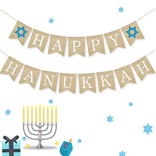 Happy Hanukkah Banner Chanukah Decorations Burlap Banners , 2 Hanukkah Banners (Burlap Banners) Happy Hanukkah Banner Chanukah Decorations Burlap Banners , 2 Hanukkah Banners (Burlap Banners)