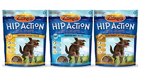 Zukes Hip Action Daily Hip  Joint Support Moist Treats For Dogs 3 Flavor Variety Bundle 1 Zukes Hip Action Roasted Beef Recipe 1 Zukes Hip Action Fresh Peanut Butter Formula and 1 Zukes Hip Action Roasted Chicken Recipe 6 Oz Ea 3 Ba