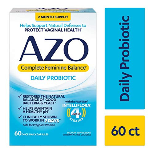 AZO Complete Feminine Balance Daily Probiotics for Women 60 Count Clinically Proven to Help Protect Vaginal Health Clinically Shown to Work in 7 Days* AZO Complete Feminine Balance Daily Probiotics for Women 60 Count Clinically Proven to Help Protect Vaginal Health Clinically Shown to Work in 7 Days*